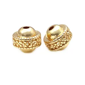 18K Gold Color Brass Dragonfly Eye Beads with Pattern Round Ball Barrel Spacer Beads Jewelry Making Diy Bracelets Accessories