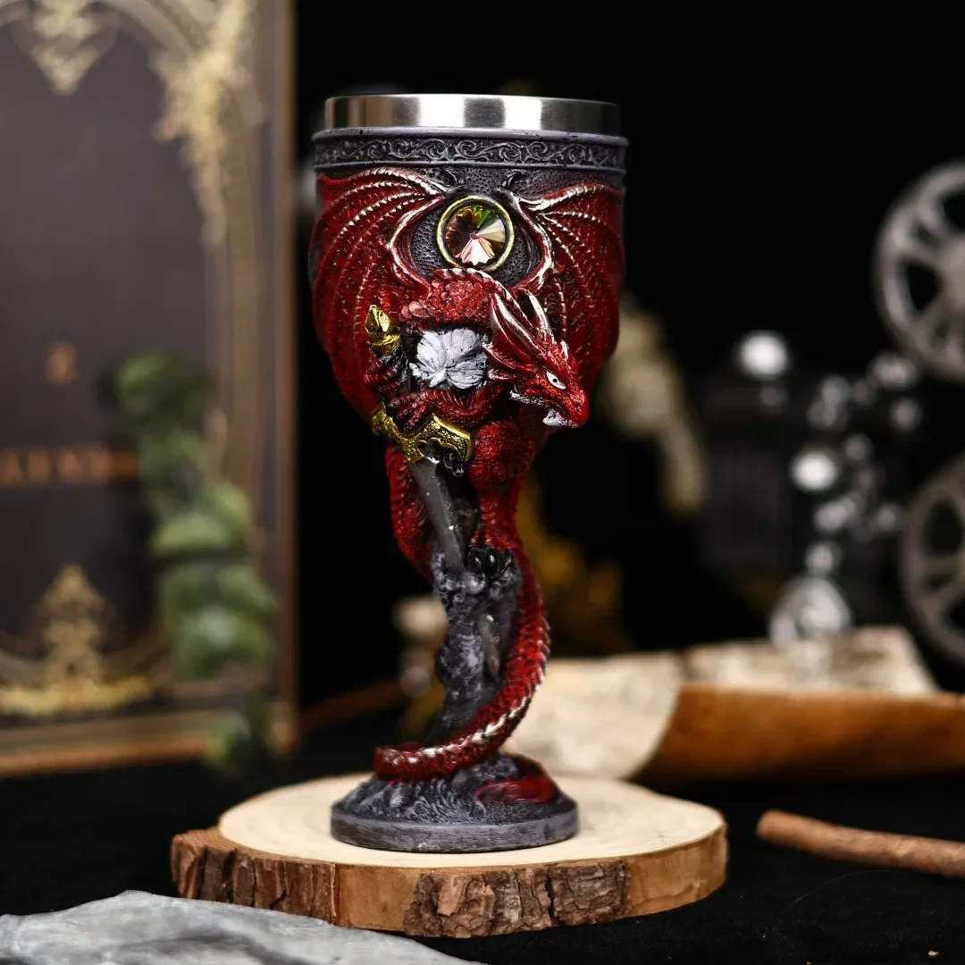 Nordic Medieval Mythical Dragon Warrior Goblet Creative 3D Dragon Wine Glass Retro Stainless Steel Beer Cup Men’s Gift