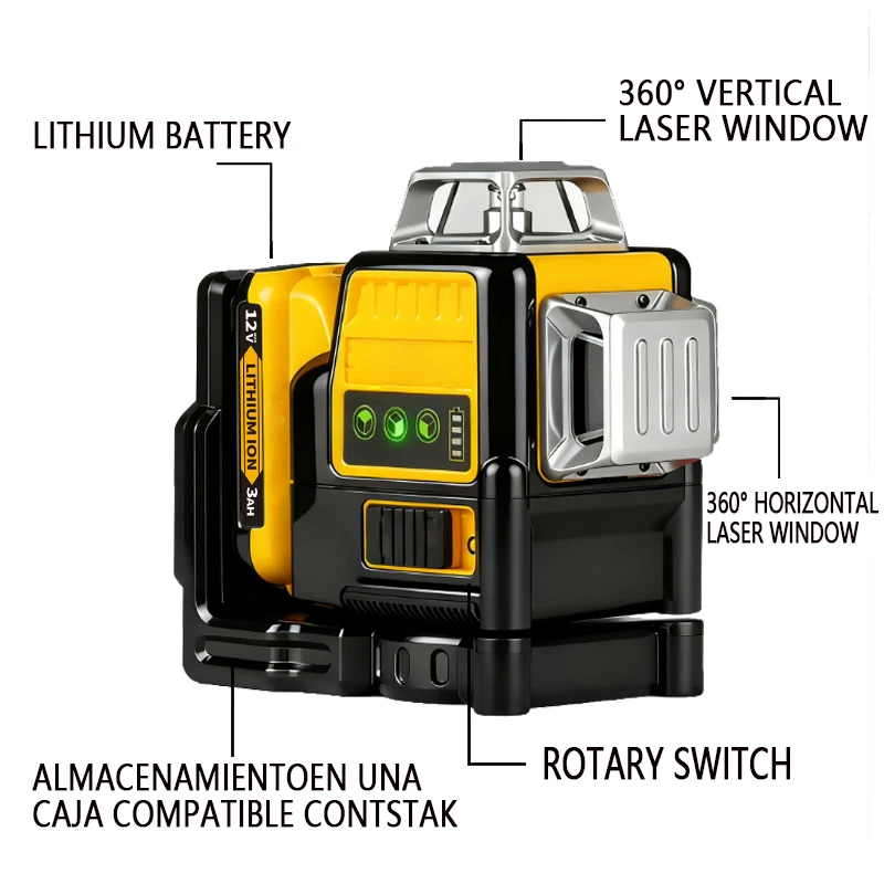 12 Lines Laser For DEWALT DW089LG Level 360 Self-Leveling Laser Level Horizontal and Vertical 12V Battery