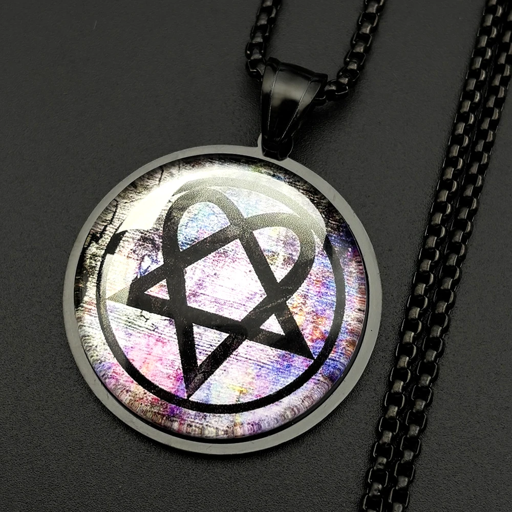 

Heartagram Him Love Metal Chain For Women Men Stainless Steel Glass Heart Band Musical Rock Necklace Hiphop Jewelry Gifts