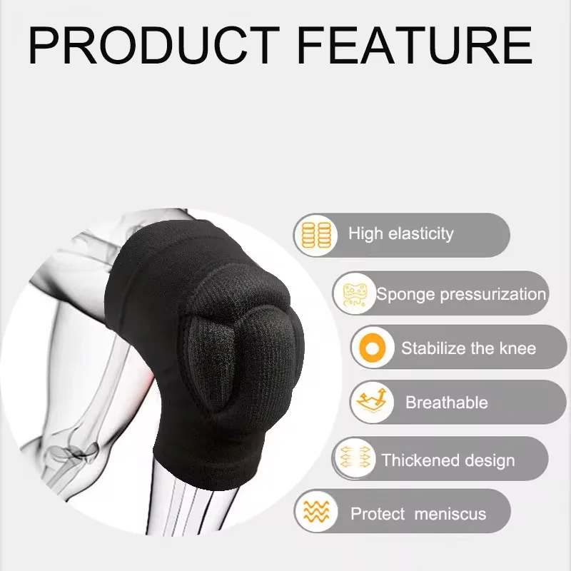 1 Pair Sports Knee Pads Black 5cm Thickened High Resilience EVA Sponge Football Basketball Running Gym Fitness Knee Protector