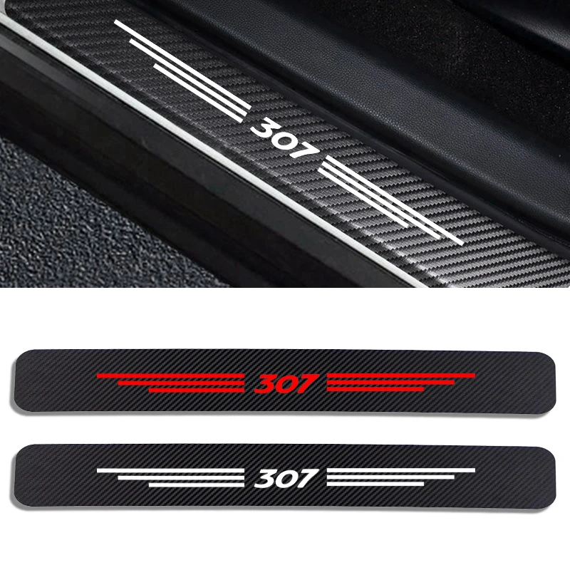 4PCS Carbon Fiber Protector Car Door Sill Plate Cover Sticker Auto Door Threshold Scuff Plate Guards Accessories For Peugeot 307