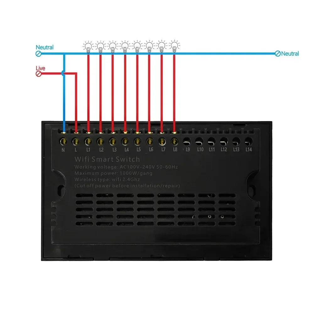 Imagem -03 - Melery-wifi Interruptor de Parede Luz Inteligente Sensor de Toque Painel de Vidro Controle Remoto de Voz Gang Gang Gang Gang 10gang Tuya Alexa Google Home