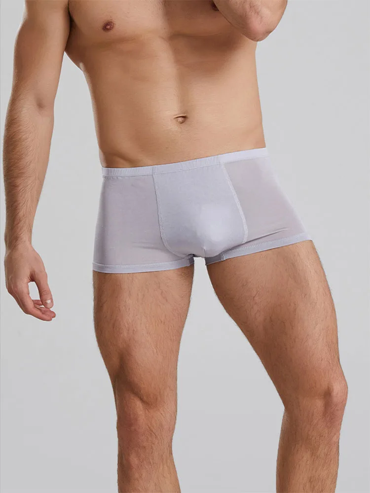 New arrival men knitted silk mid-waist boxers,natural silk unopened crotch U convex high-end underwear men