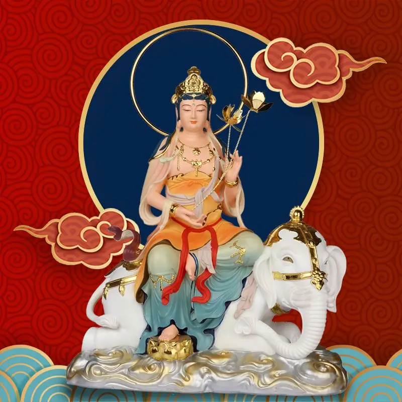 Manjushri and Samantabhadra Bodhisattva Statues Three Saints of Huayan Buddha Figurines for Home Worship Ornaments Fengshui view 4