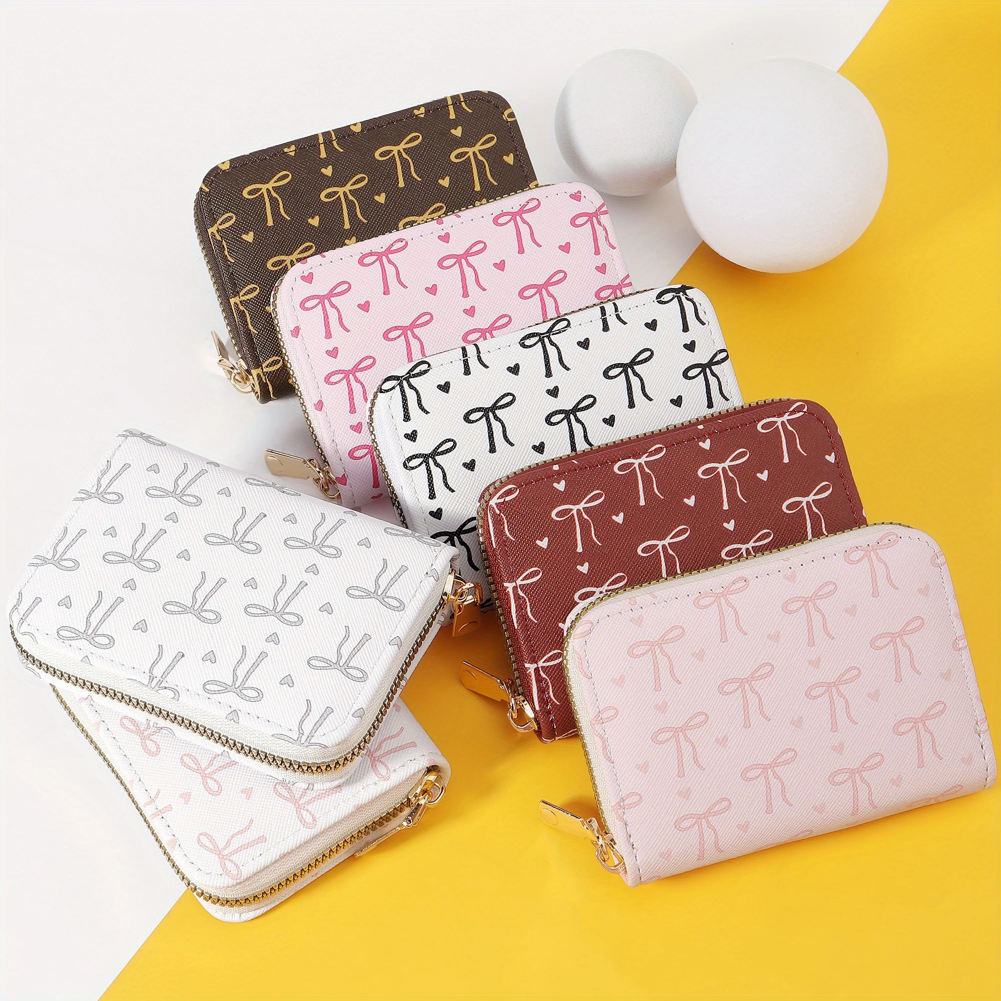 

Fashionable and minimalist women's credit card wallet, lightweight printed zipper short wallet, multi-slot portable card holder