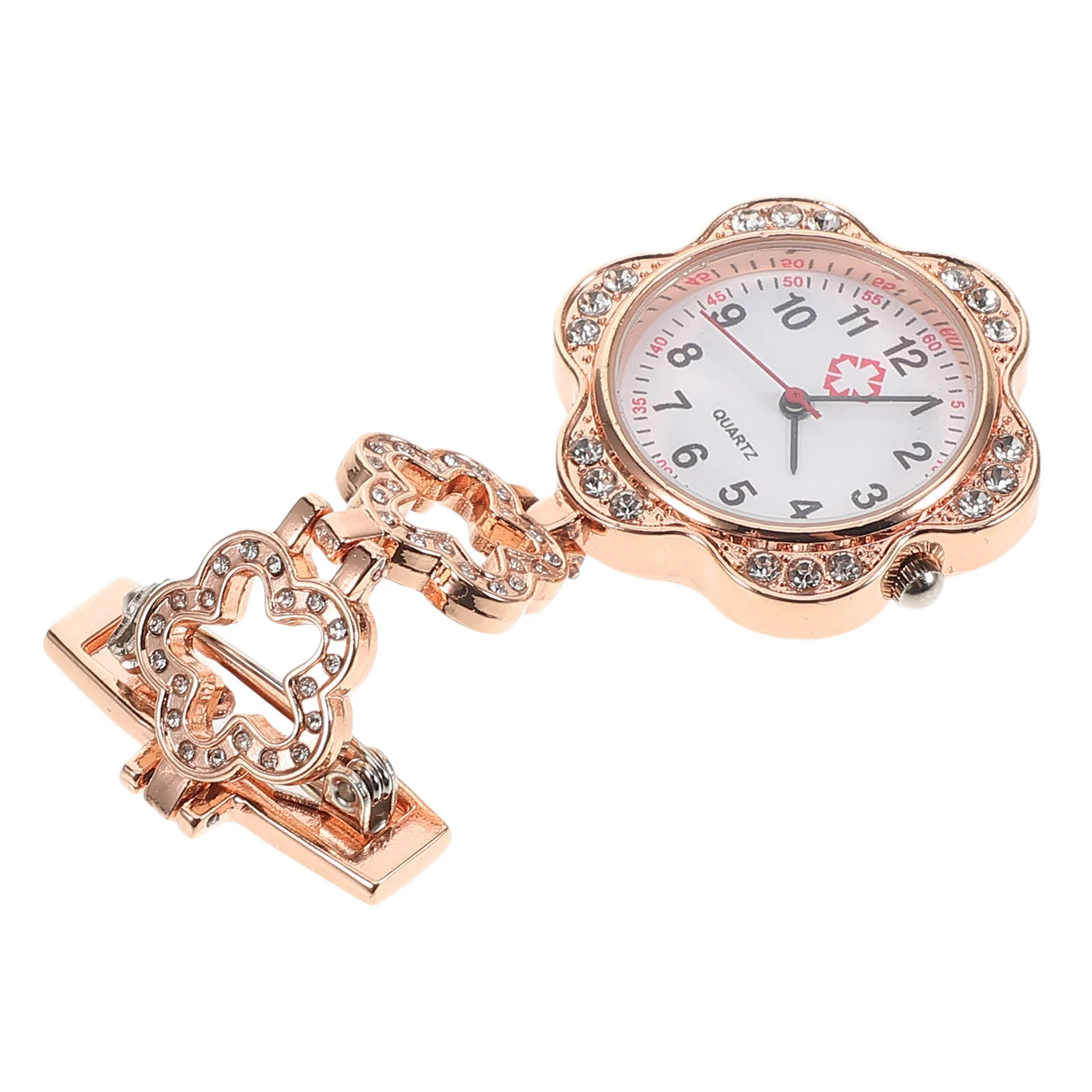 

Rose Nurse Fob Watch Diamond Decor Lapel Clip Stylish Medical Pocket Watch for Nurses Students Exam Time Management