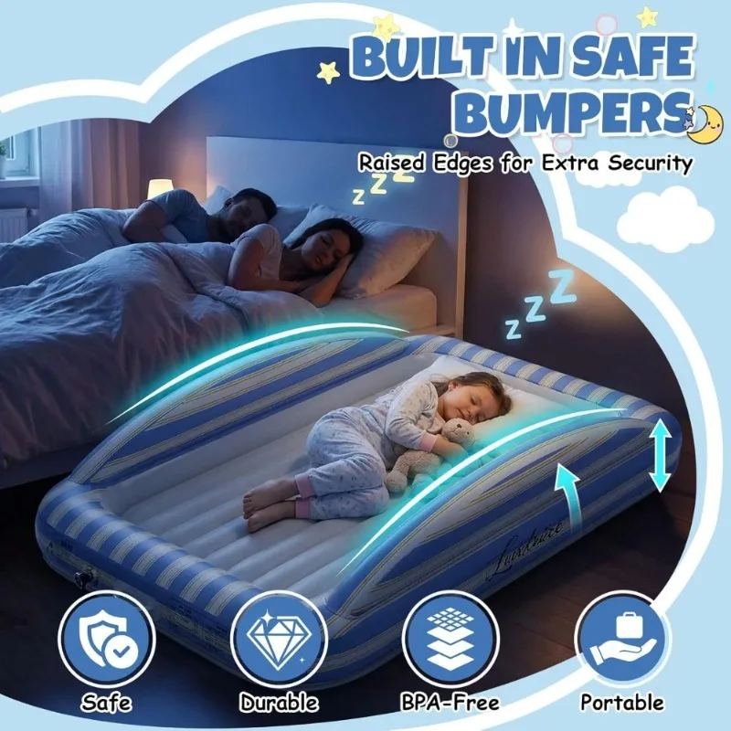 

Надувная кровать для малышей, детский надувной матрас, портативные защитные бортики, перезаряжаемый насос, для дома, кемпинга, пляжа, водный матрас