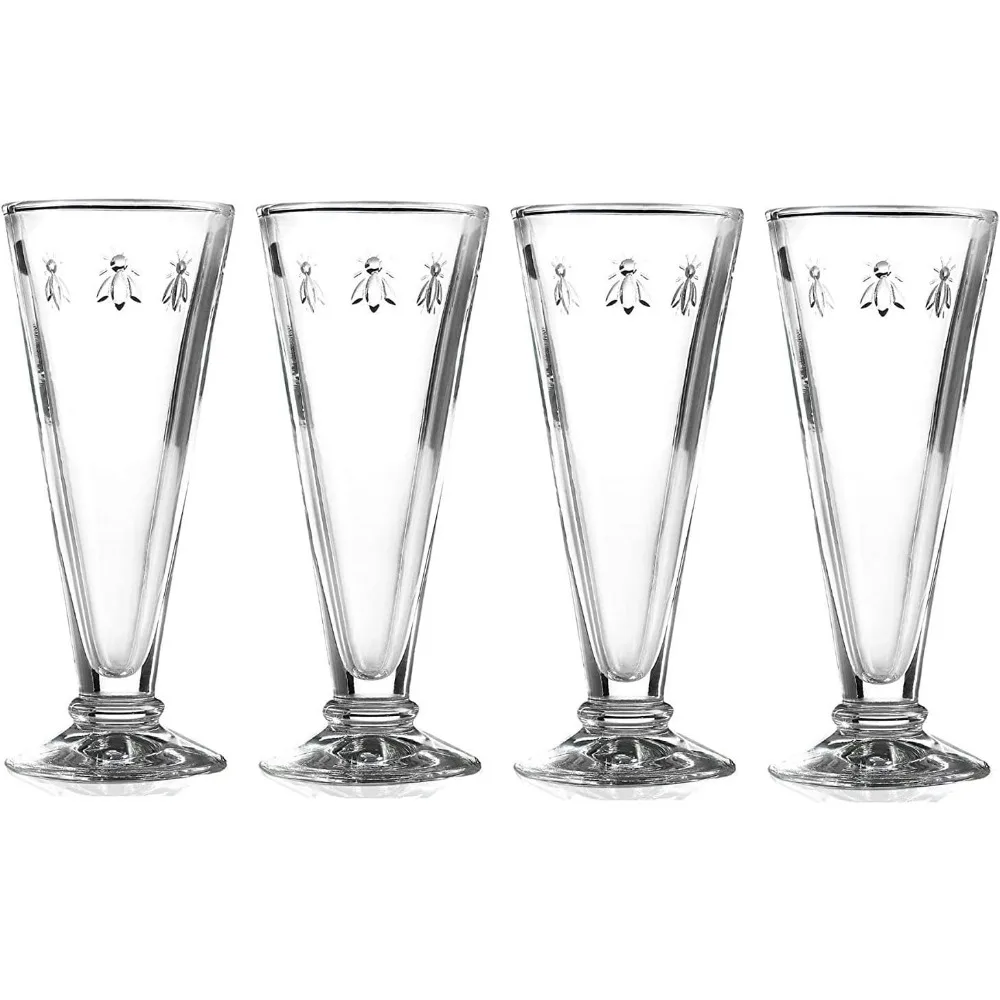 Juego de 4 Copas de Champán con Diseño de Abeja, de Vidrio Transparente, Altas y Elegantes, para Brindar