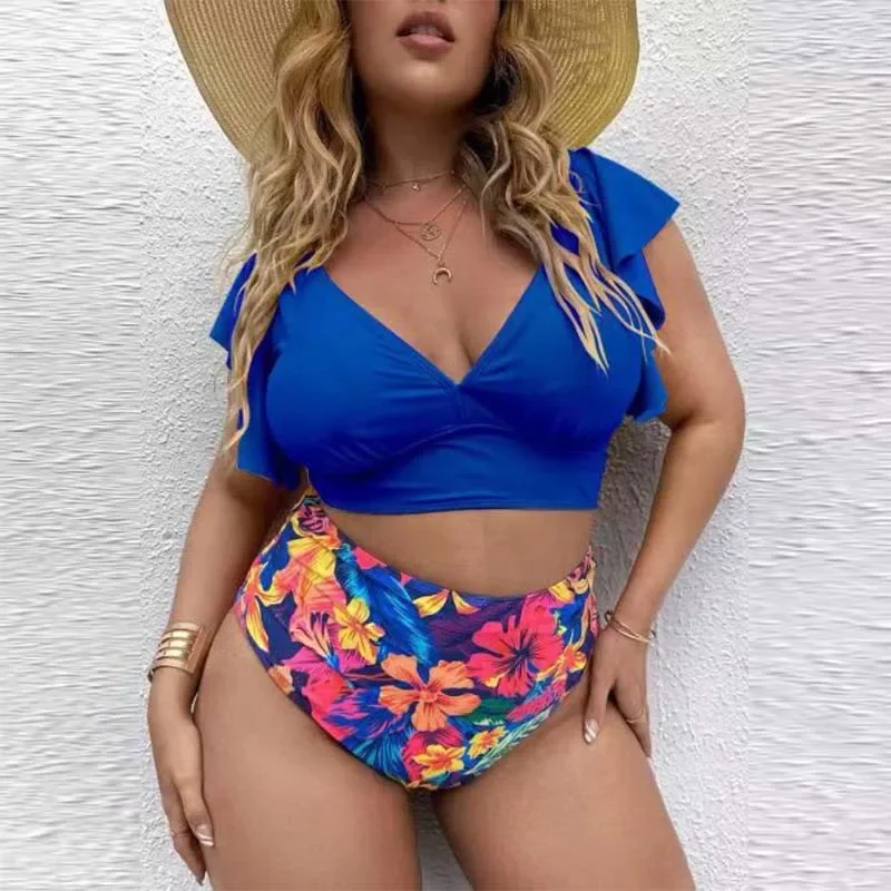 Strój kąpielowy plażowy z nadrukiem Wysoka talia Plus Size Bikini Set Kobiety Split Stroje kąpielowe Sportowa moda damska Impreza Wiosna Lato