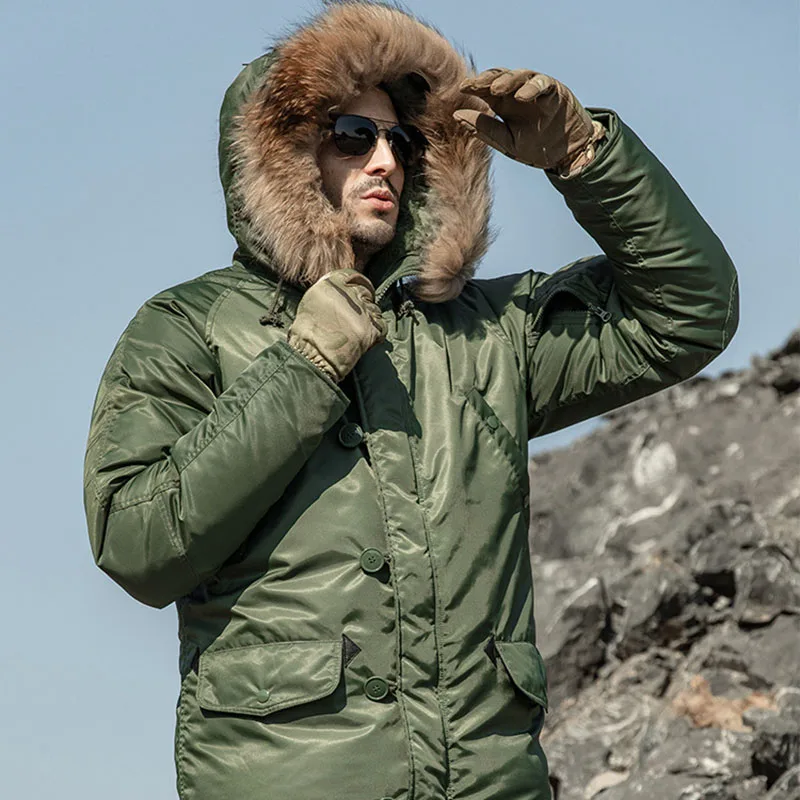 20 graus n3b inverno puffer jaquetas homens grosso quente casacos longos masculino gola de pele militar multi-bolsos parka tamanho da ue XS-2XL