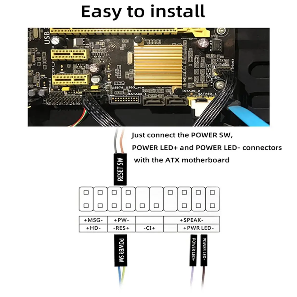[VALUE PACK]Desktop Computer Power Switch PC Motherboard External Power on/Off Restart Button Extension Cable 1.7M