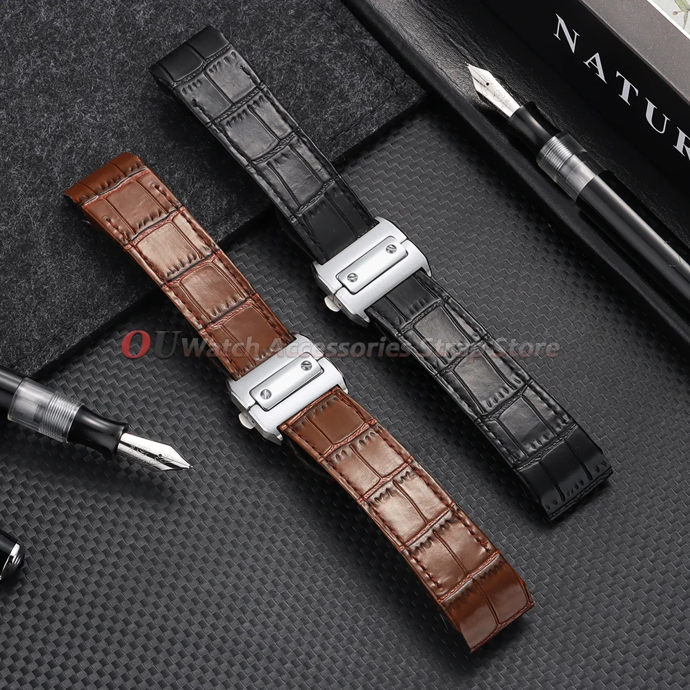 Für Cartier Uhrenarmband, Rindsleder-Uhrenarmband, 20 mm, 23 mm, für Santos 100-Serie, weiches Armband, Faltschließe, Herrenarmbänder – Detail 8