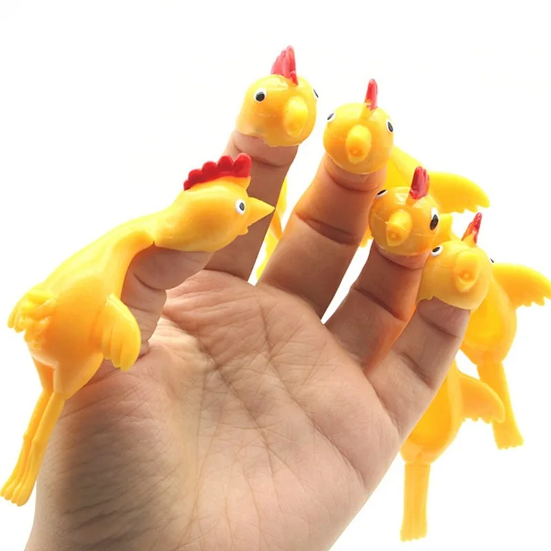 6-12pcs Novelty Catapulted Ejection Chicken Toy Light Rubber Finger Prank Flying Toy Slingshot Chicken Finger Toys Turkey Sticky