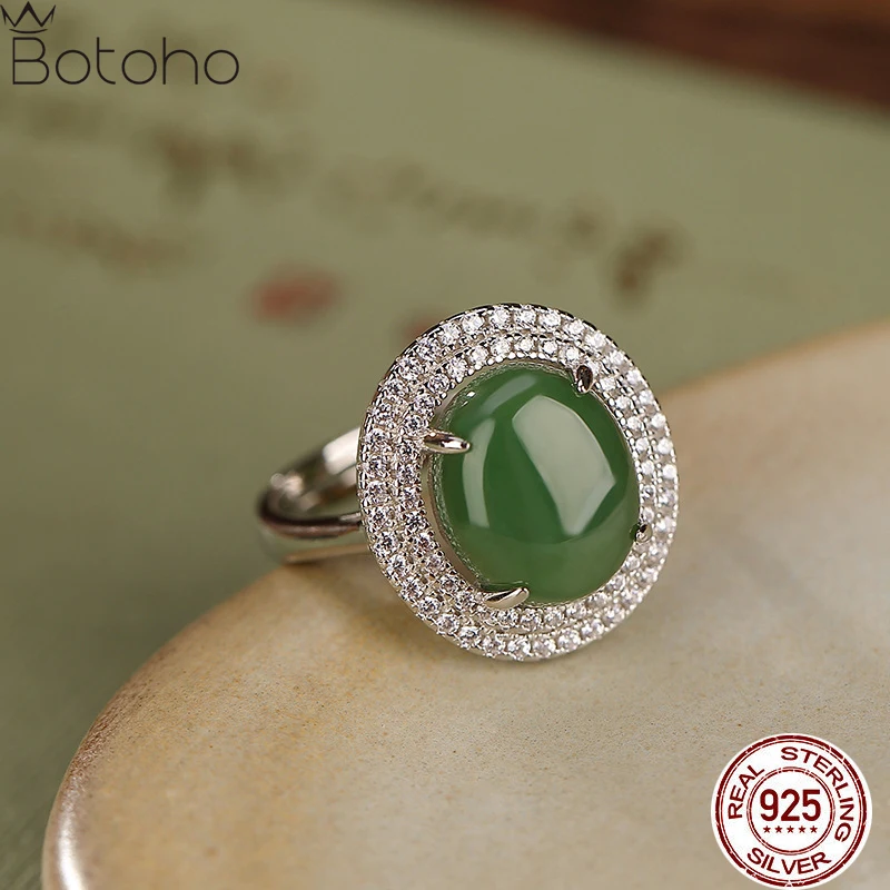 

Oval Jasper 925 Sterling Silver Rings For Women Zircon Green Jade Luxury Classic Trendy Ring 2023 New Favourite Gift