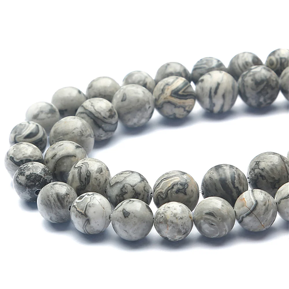 Natural Map Stone 4-12mm Circle Loose Beads for Jewelry Making DIY Necklace Bracelet Clear Grain Suitable for Handcrafting