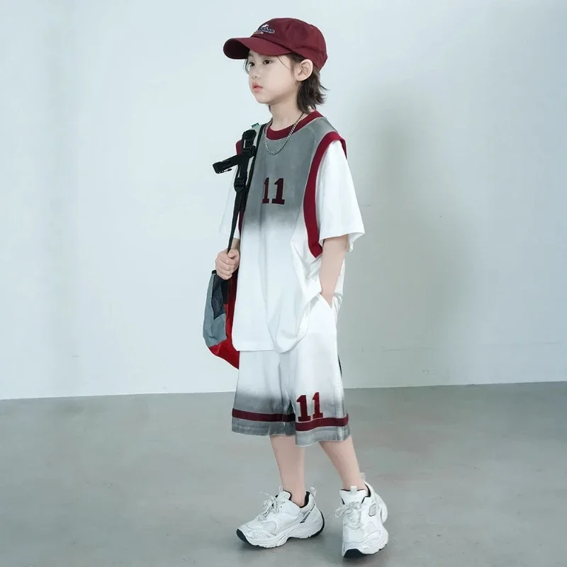 

2025 New Summer Junior Thin Sports Digital Printed Basketball Top and Shorts Two Piece Set
