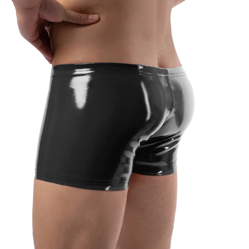 Sexy Mens Soft Underwear Faux Leather Zipper Boxers Underpants Male Comfortable Gay Panties Bulge Pouch Boxer Shorts Man Wetlook