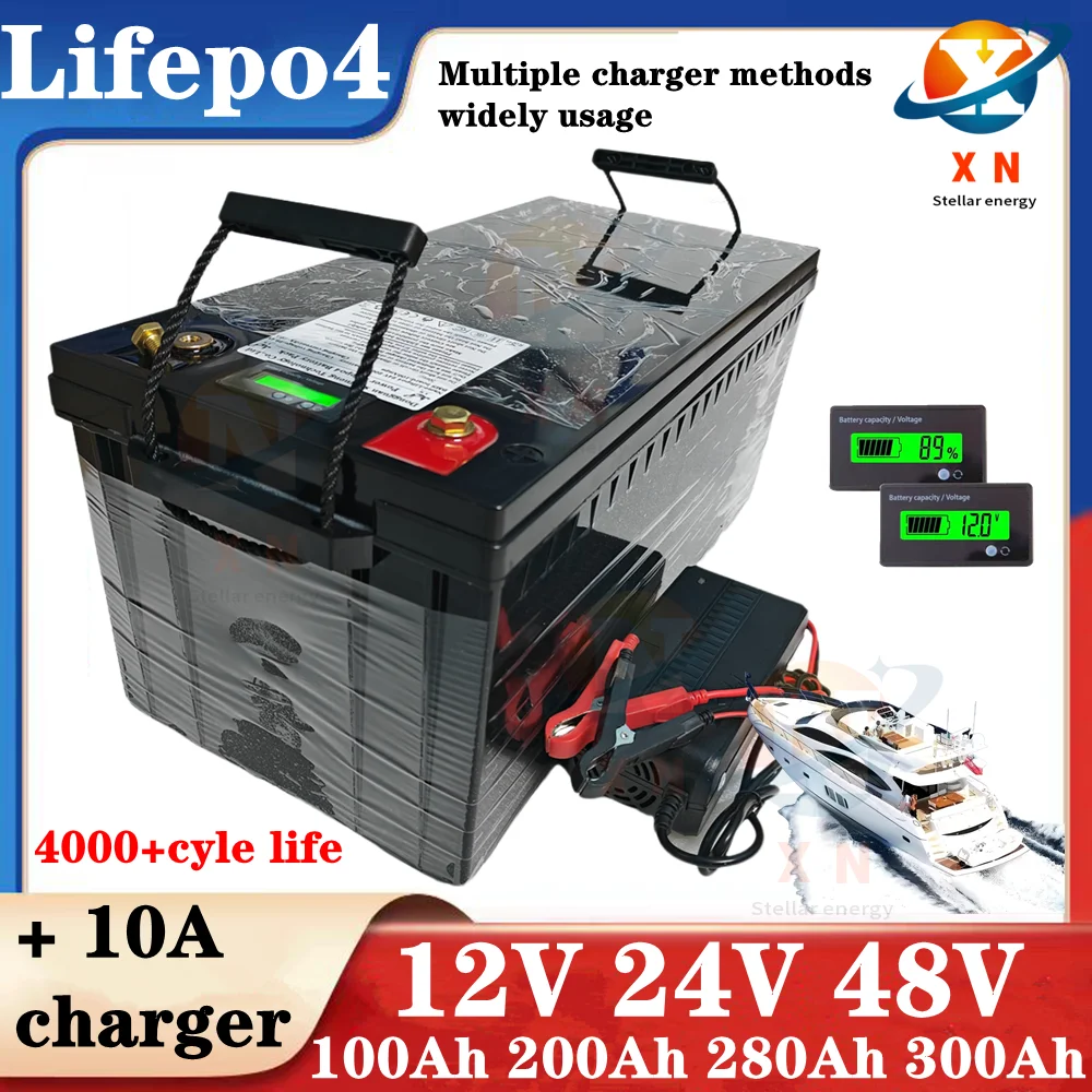 12V 24V 48V 100Ah 200Ah 280Ah 300Ah 400Ah LiFePo4 Battery Lithium Iron Phosphate Batteries For Solar Boat inverter Golf Cart