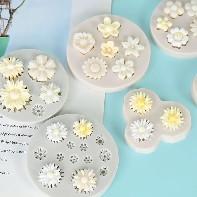 3D Daisy Chrysanthemum Flower Shape Silicone DIY Aroma Gypsum Chocolate Fondant Cake Soap Candle Home Decoration Baking Tools