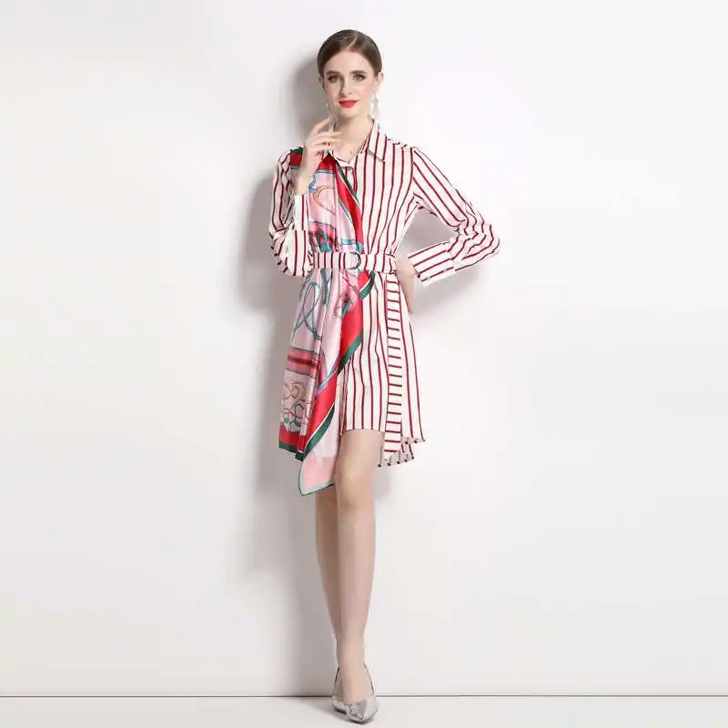 Vestido Csero E a Cuadros de Primavera Verano, Cintura Alta, Manga Larga, Falda Corta, Vestidos a Rayas y Lunares p...