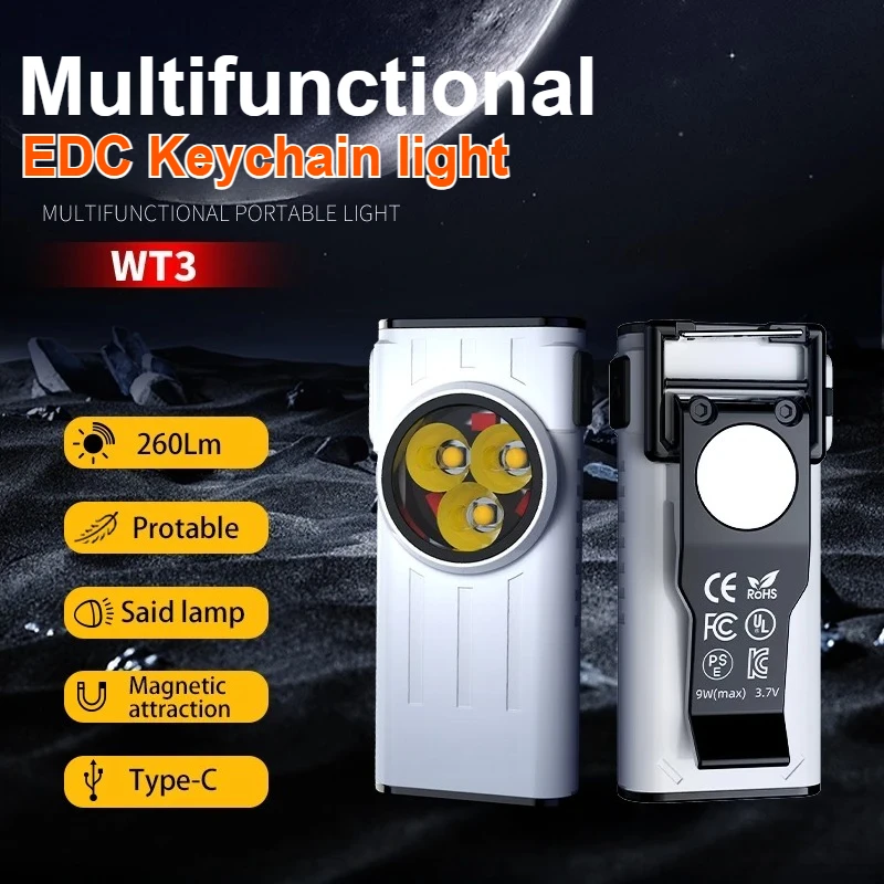 

USB C Rechargeable LED Flashlight Portable LED Keychain 9 Modes Torch Work Light with Magnet for Camping Hiking Emergency Use