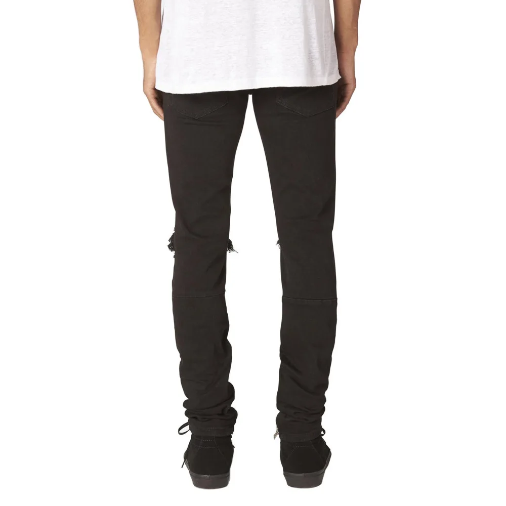 2022 Mens Jeans Holes Black Stretch Slim Button Placket Denim Pants Streetwear Men Full Length Trousers