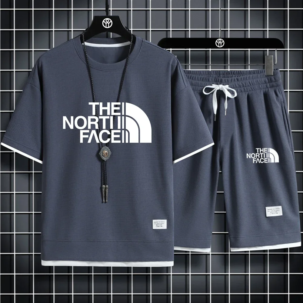 Summer 2025 men's fashion Korean brand sportswear set: short-sleeved T-shirt + sportswear shorts 2-piece set, casual men's joggi