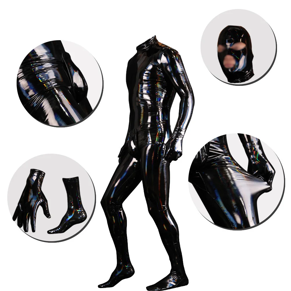 Body Sexy de látex sintético para hombre, medias de sirvienta con aspecto húmedo, Zentai, cubierta de cuerpo completo, trajes para Club nocturno, leotardo