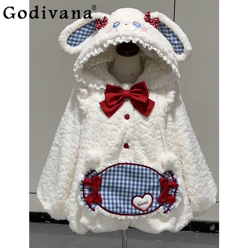 

Girly Lolita Winter Woolen Coat Long Sleeve Sweet Warm Fluffy Cute Lolita Woolen Coat Women's Japanese Style Lolita Coats