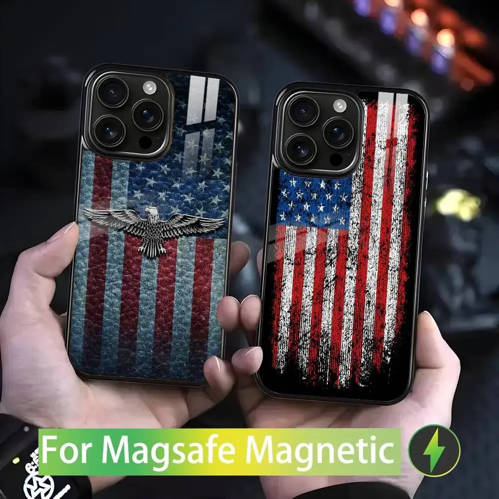 

Flag of the United States Phone Case For IPhone 17 16 15 14 13 12 11 Pro Max Plus Mini Magsafe Mirror Wireless Magnetic Cover