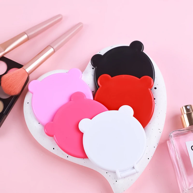 الكرتون الدببة آذان عمودي HD مرآة لوضع مساحيق التجميل المحمولة طوي عمودي ثنائي الاستخدام سطح المكتب مرآة الطلاب مقبض مرآة ماكياج #3