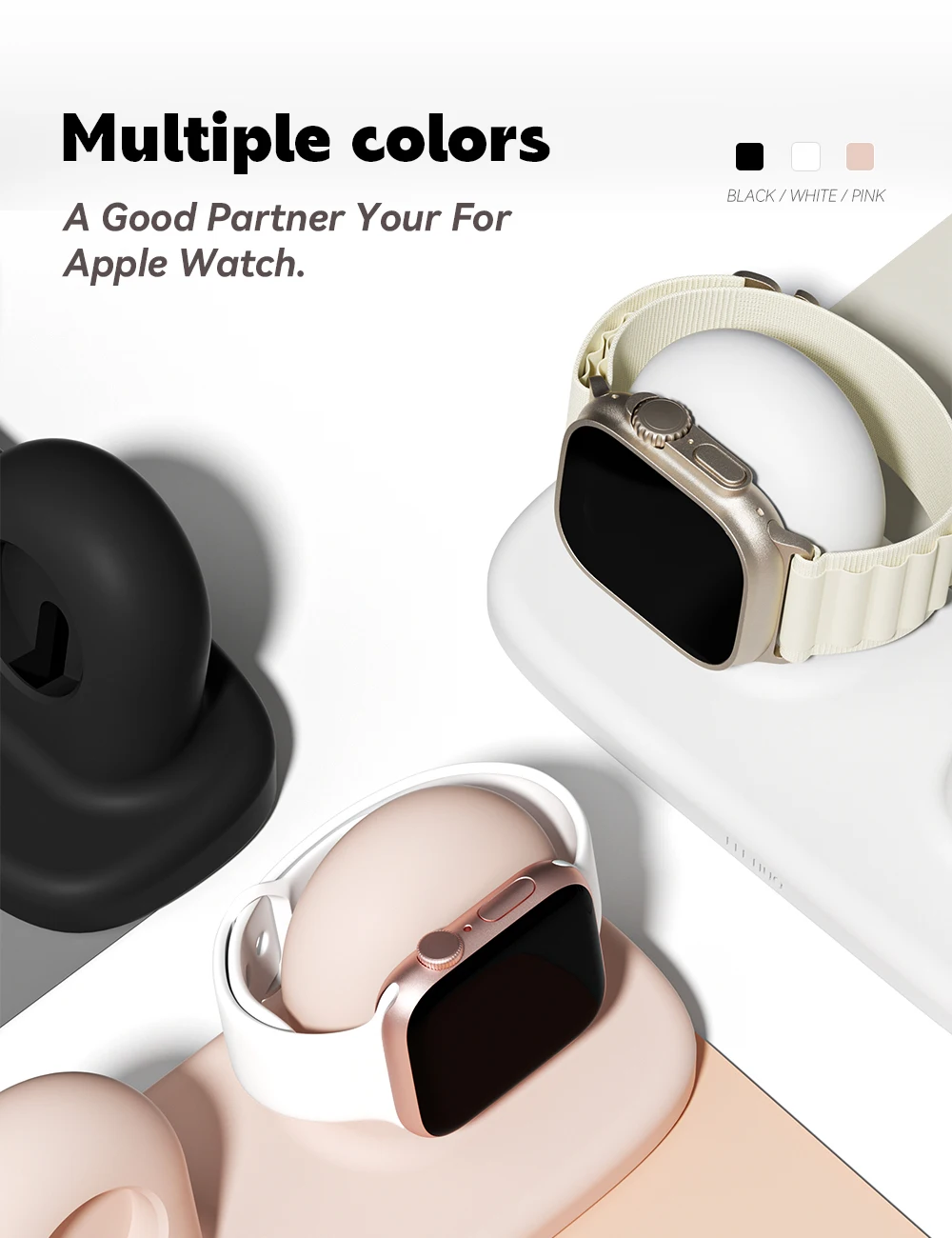 Двойная подставка для зарядного устройства, совместимая с Apple Watch Series 49/45/44/42/41/40/38 мм iWatch Ultra2/Ultra10/9/8/7/6/SE2/SE/5/4/3/2/1