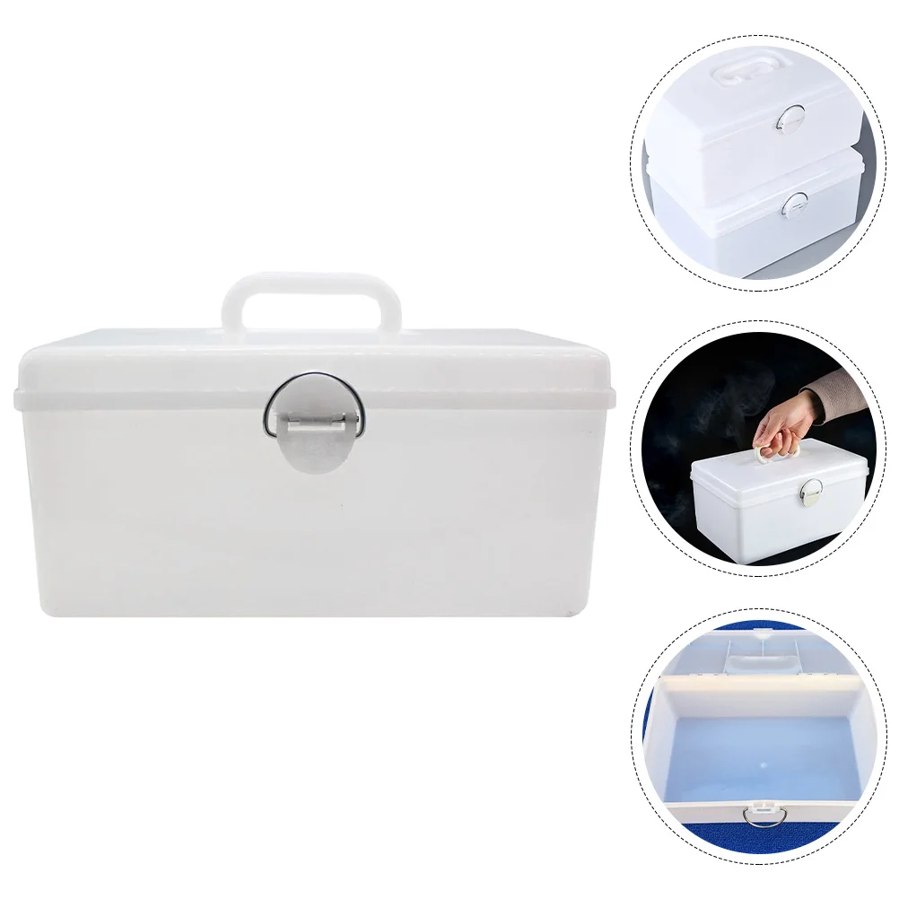 صندوق ماهجونج محمول باللون الأبيض بسعة كبيرة، قفل حاوية تخزين متينة، منظم منزلي، متعدد الأغراض #4