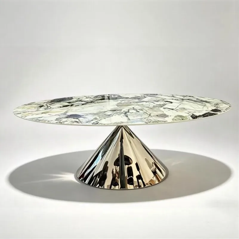 Table Italian minimalist oval table supercrystalline stone top-quality cold jadeite rock slab dining table