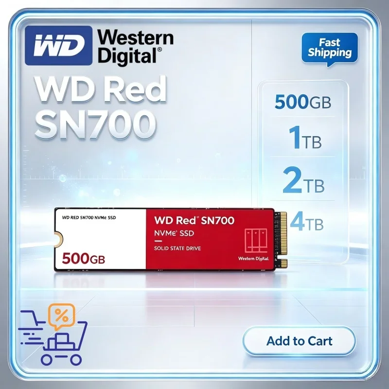 Western Digital WD Red SN700 4TB NVMe M.2 2280 SSD PCIe 3.0 High Speed Internal Solid State Drive For Desktop Laptop NAS Server