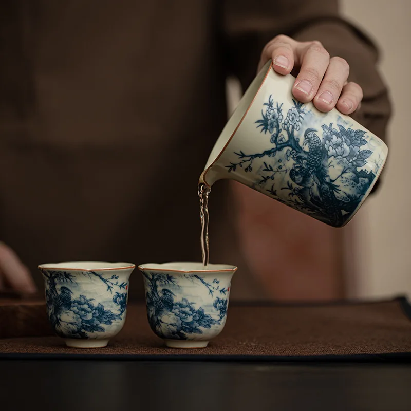 Ru Ware Series Ceramic Fair Cup Gong Dao Bei Cicada Wing Gracked Glaze Golden Thread and Line Supportable Pot Mug Gift Box