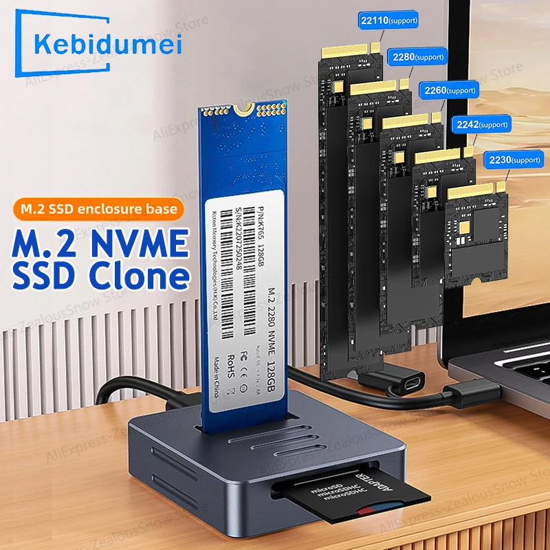 

M2 PCIE NVME SSD Enclosure 10Gbps USB3.1 Direct Plug in SSD Adapter Supports SD 2.0 card M.2 Case for 2230/42/60 2280 22110