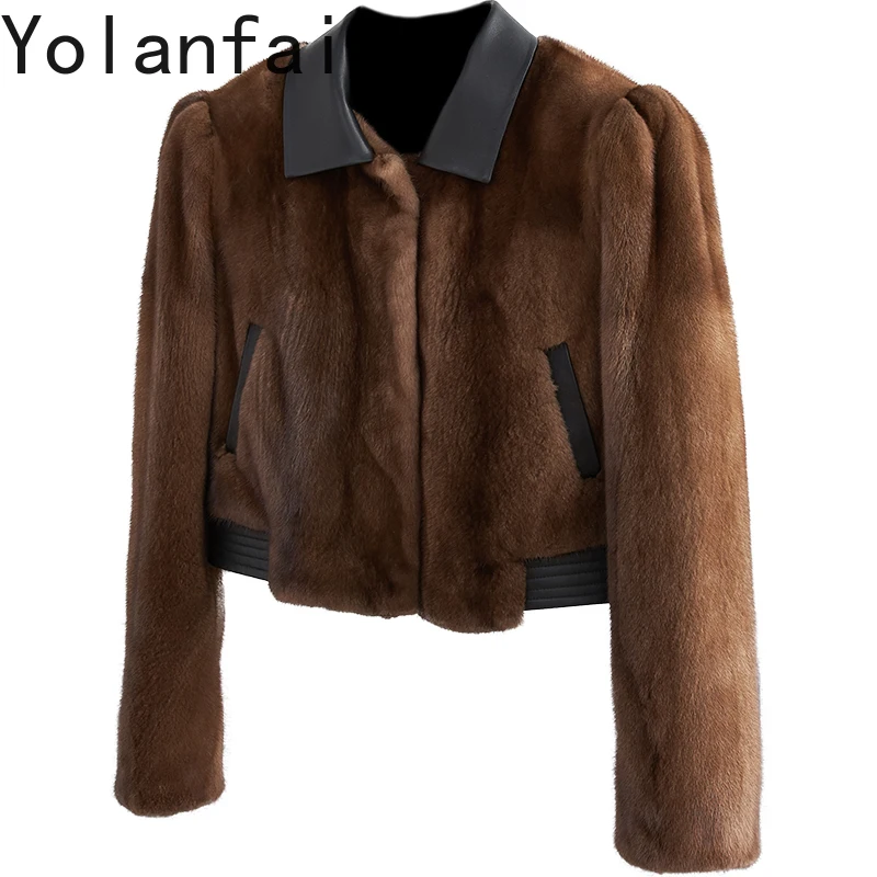 YOLANFAIRY Natural Fur Coat Woman Luxury Whole Mink Fur Jackets for Women Clothing Winter Elegant Ultra-short Fur Coats Jacket