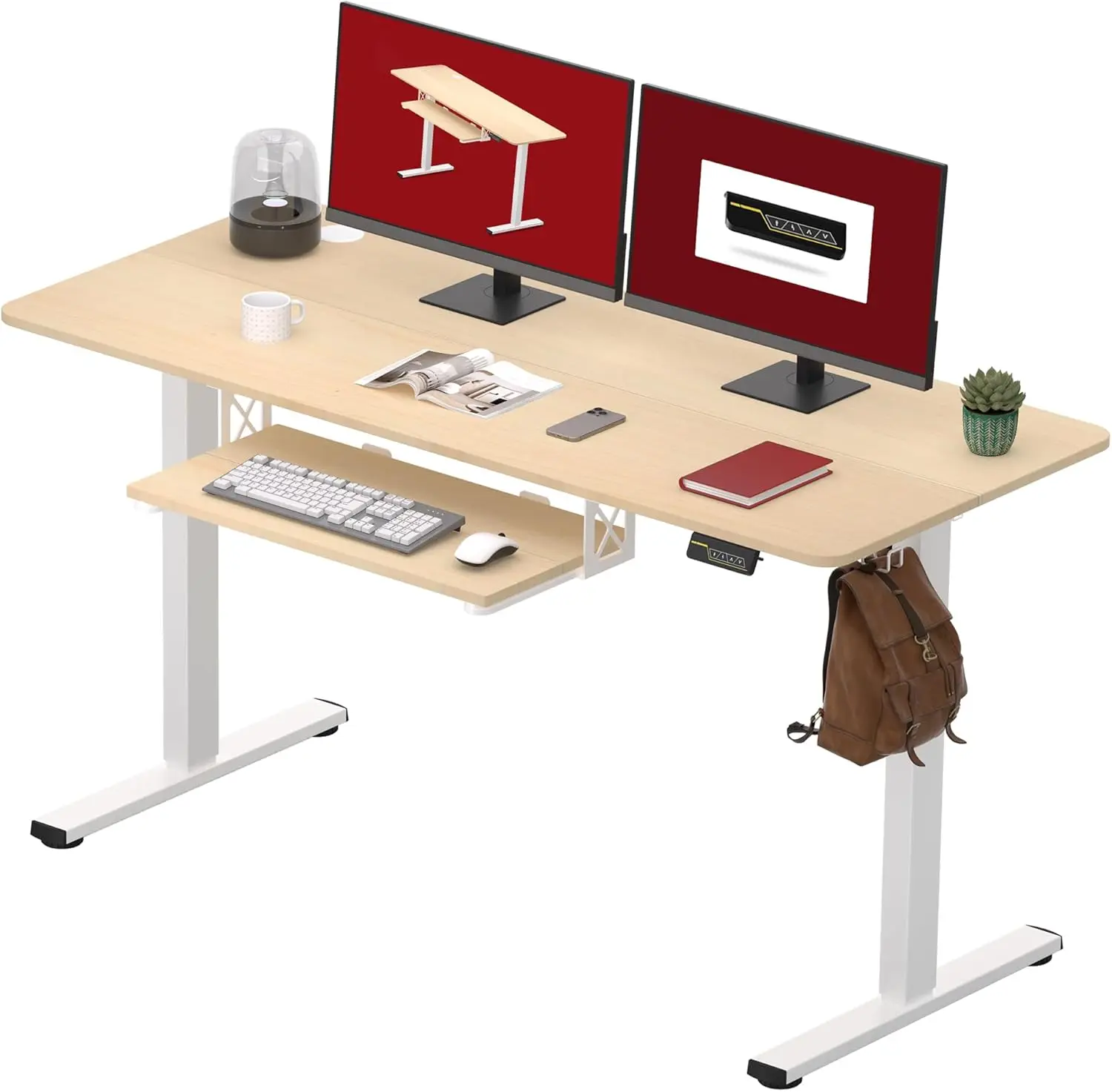 Standing Desk with keyboard tray, 55 × 24 inches, electric height adjustable, sit-stand desk with splice board