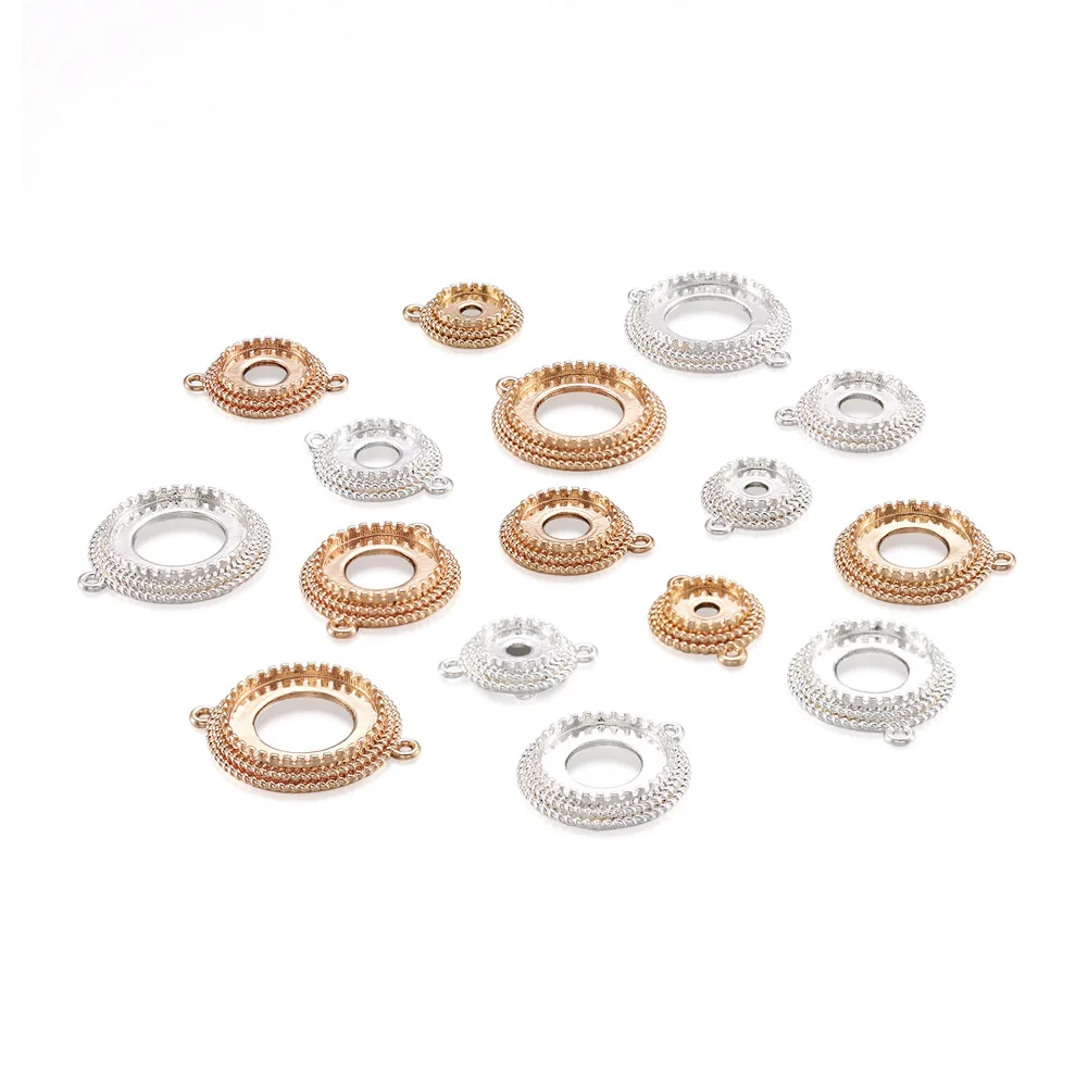 

16Pcs Flat Round Brass Pendant Cabochon Settings Base Connector Charms for Necklace Earrings Bracelet DIY Jewelry Making