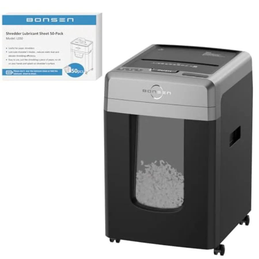 

Шредер для бумаги с автоматической подачей на 300 листов и 50 листов смазочных прокладок