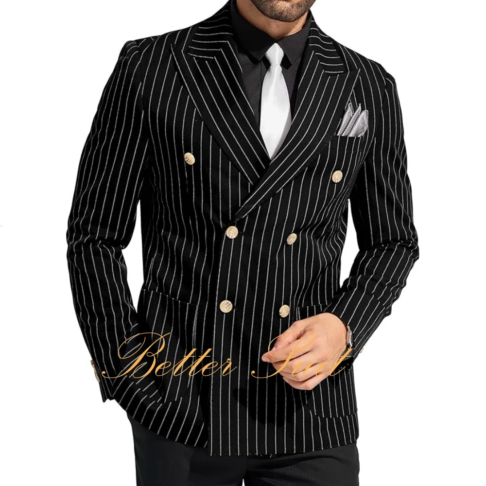 

Suits for Men 2 Pieces Slim Fit Pinstripe Blazer Black Pants Suit Set Formal Tuxedo Business Casual Wedding Party Men's Suit