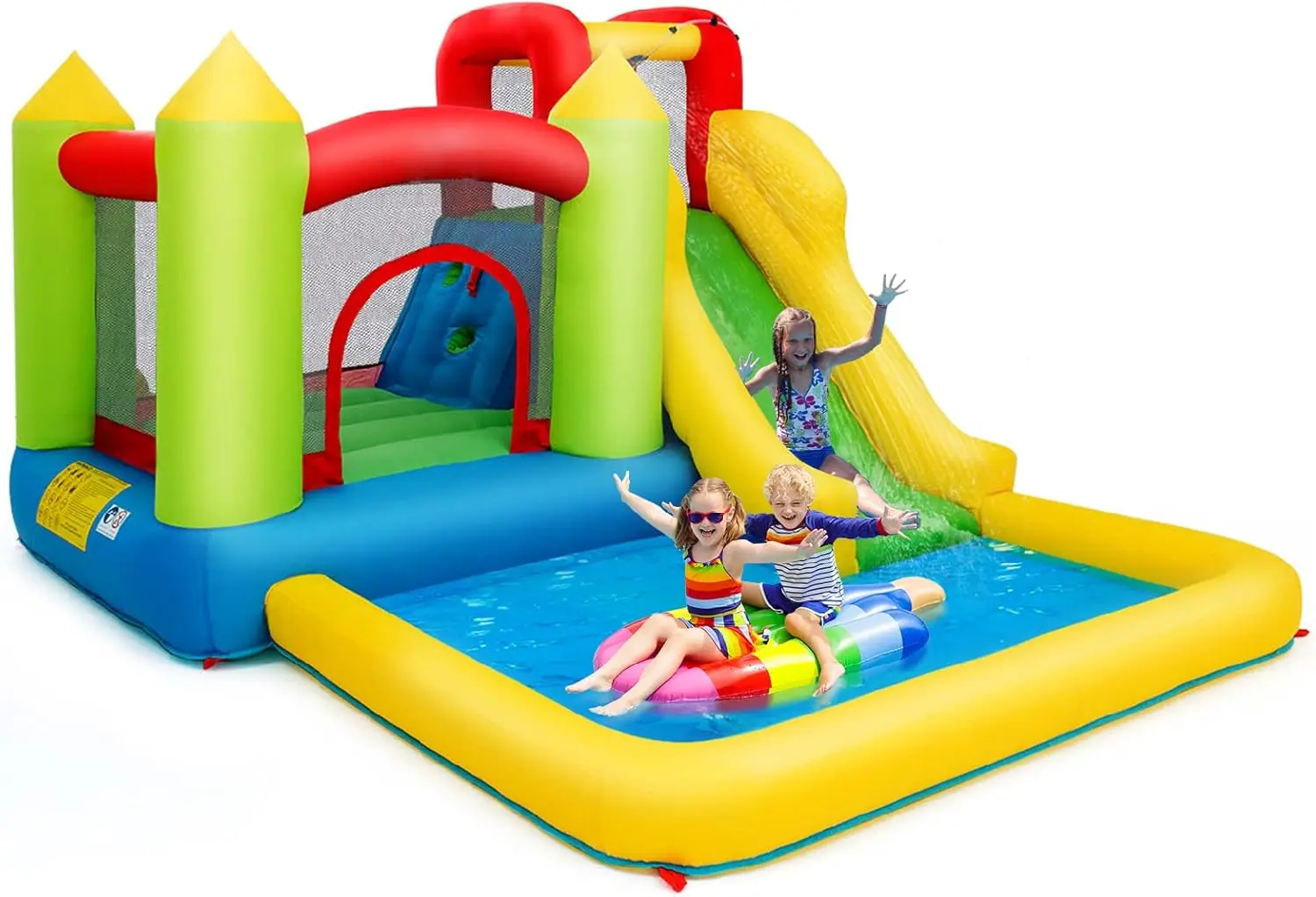 

Inflatable Water Slide, Giant Water Bounce House Water Park w/Climbing Wall & Slides, Splash Pool, Outdoor Blow up Water Slides