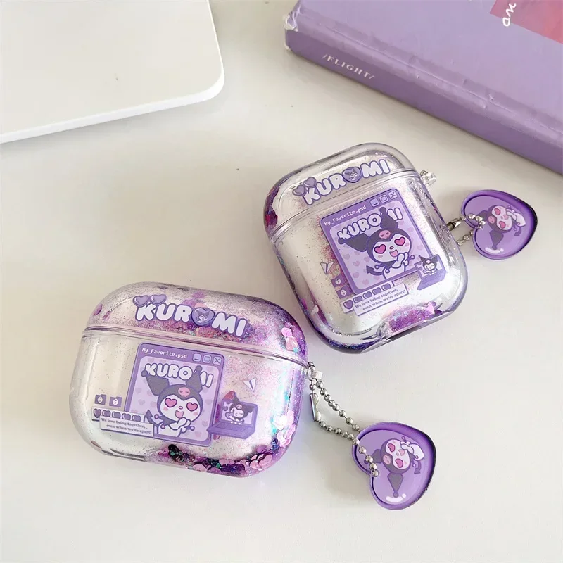 Rosa Sanrioed Kawaii Cartoon Quicksand paillettes Airpods Case My Melody Cinnamoroll Kuromi KITTY Anime Glitter Girl Style Case Gift