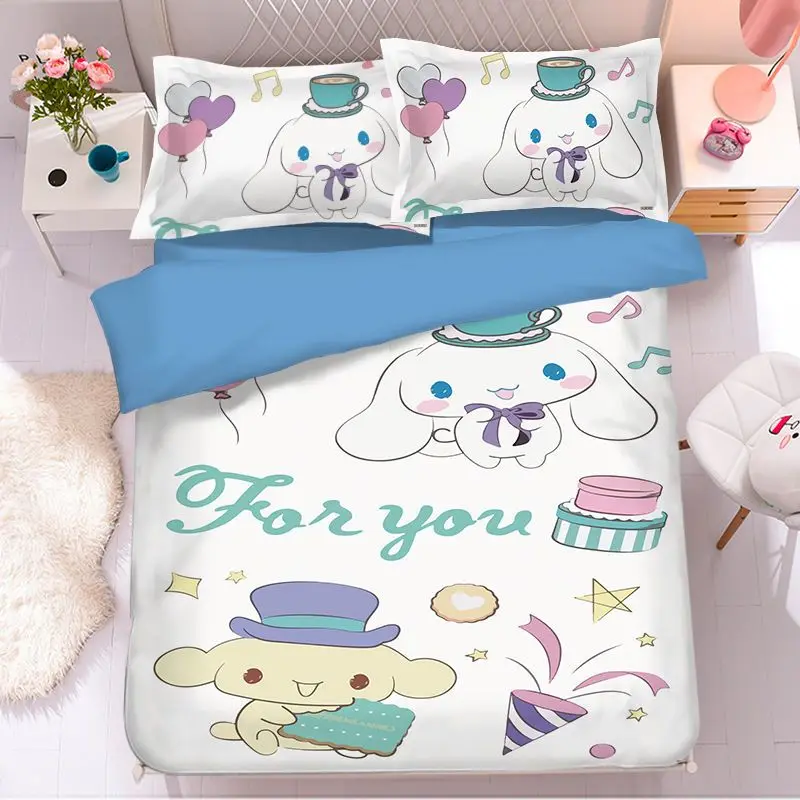 New cute Cinnamoroll four-piece set cute bed sheet quilt cover Sanrio bedding student dormitory single bed three-piece set