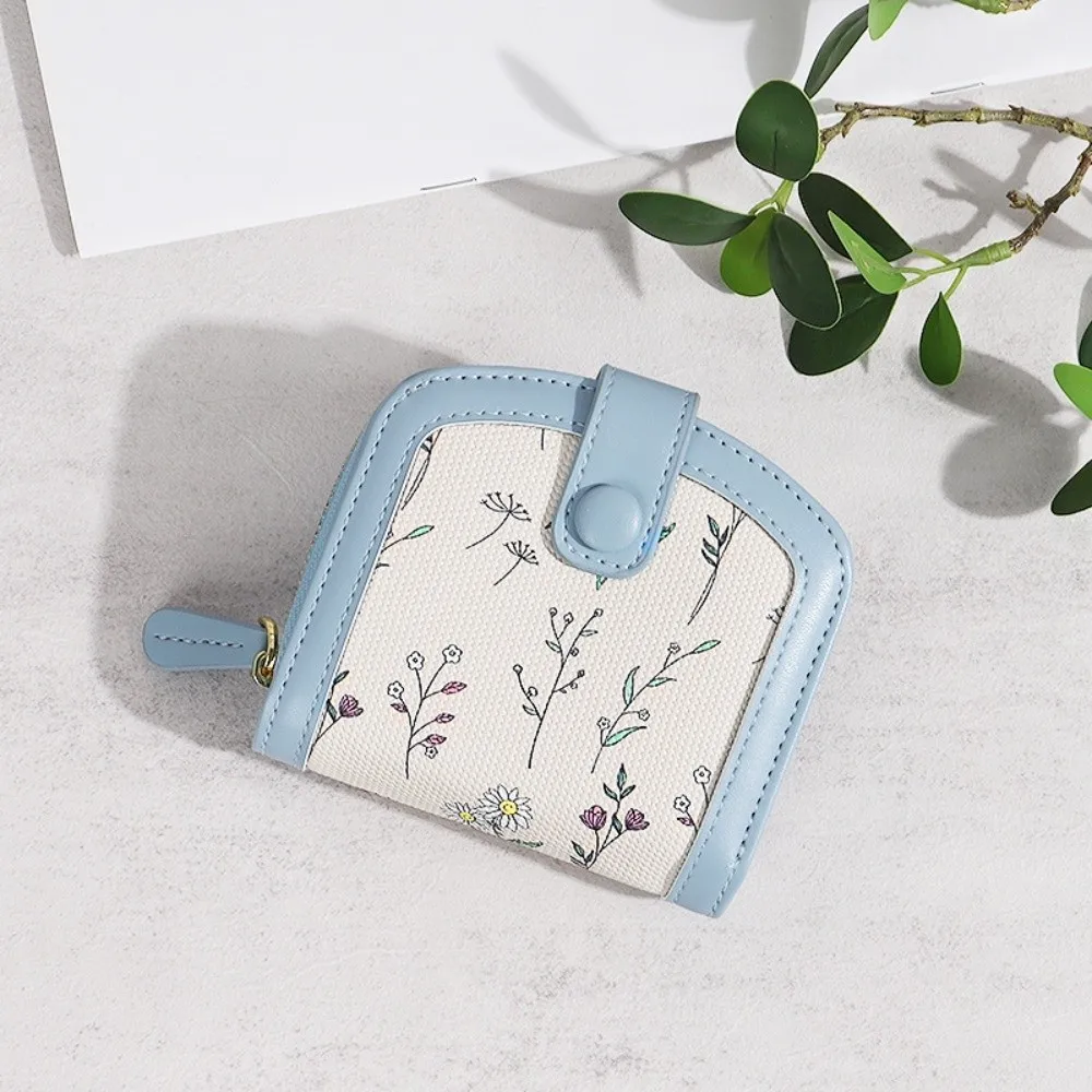 

Floral Print Mini Coin Purse Bag Zipper Pouch ID Credit Card PU Leather Short Wallet Korean Ins Fashion Small Card Holder Travel