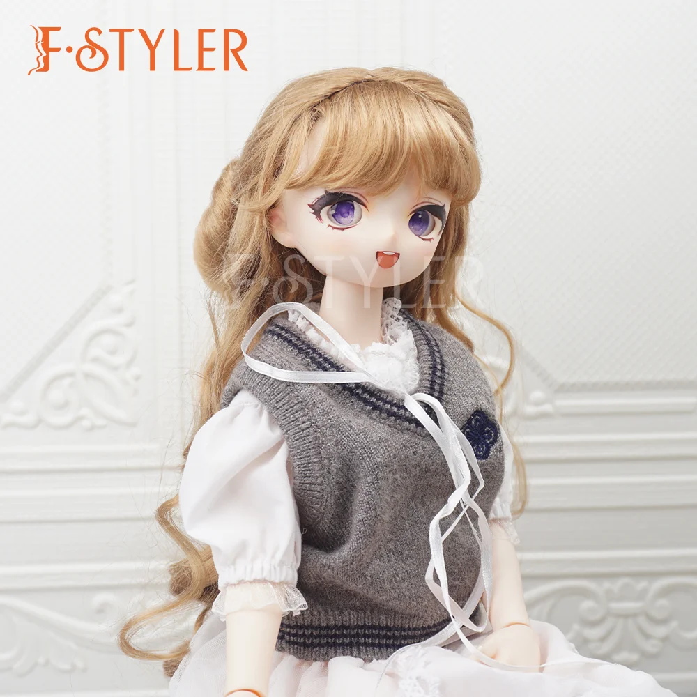 FStyler Clearance Doll Wig Brown Curly Bow BJD Doll Synthetic Mohair Various Colors Doll Accessories Hair Customization 1/3 1/4