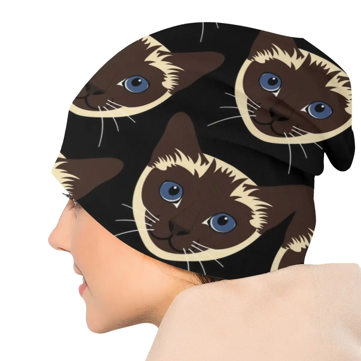 Bonnet tête de chat siamois personnalisé pour hommes et femmes, chapeau chaud, bonnets à motif Meezer, Street Ogo, casquettes d'automne et d'hiver