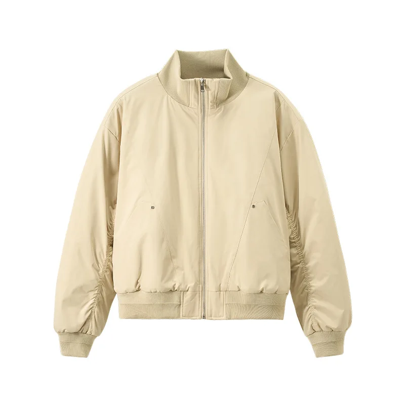 Men Winter Stand Collar Jacket Cleanfit Deconstructed Cut Coat Loose Fit Zip Up Casual Streetwear Long Sleeve Tops
